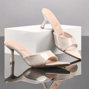 Cream kitten heel mules